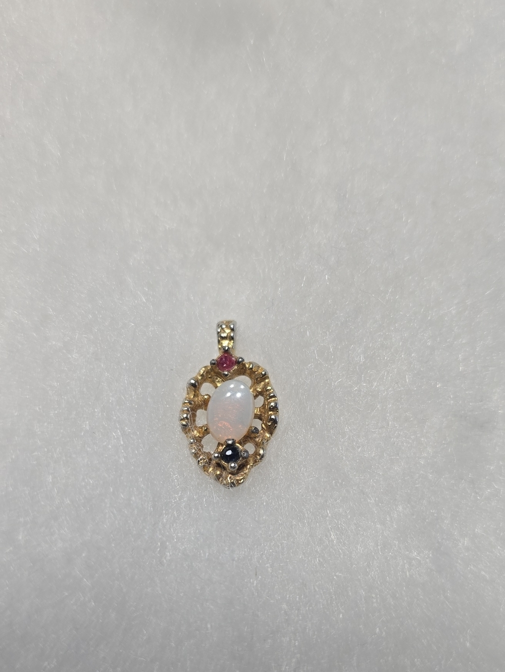 Gold Opal Teardrop Pendant with Pink and Blue Accent Stones